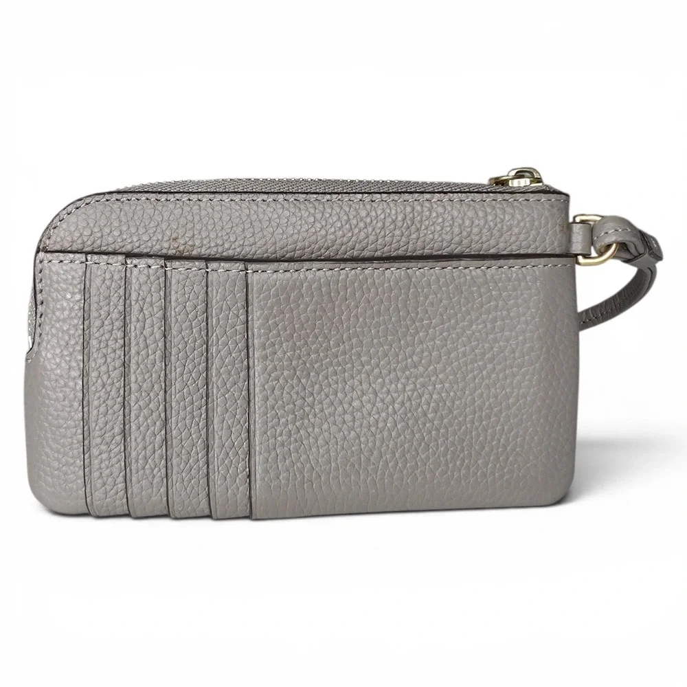 Tory Burch Perry Bombé Wristlet Grey Heron Pebbled Leather Zip Pouch Wristlet‎